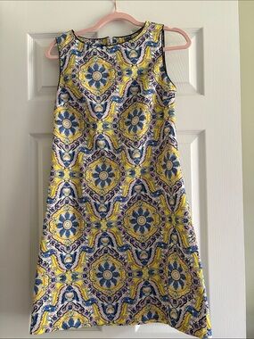 Betsey Johnson Sleeveless Patterned A-Line Dress - Yellow & Blue. SZ 2
